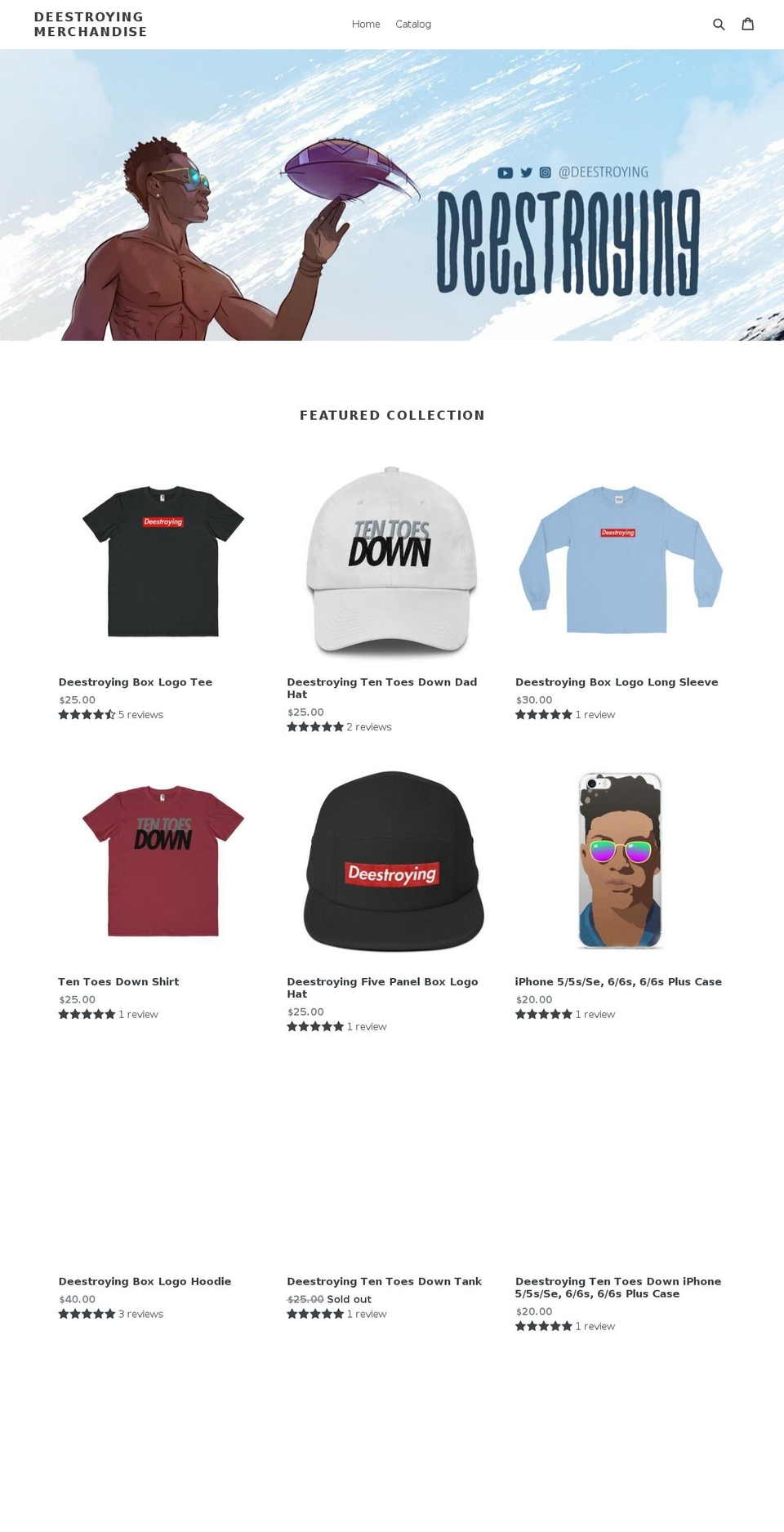 deestroyingmerch.com shopify website screenshot