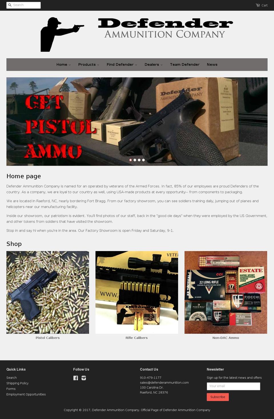defenderammunition.com shopify website screenshot