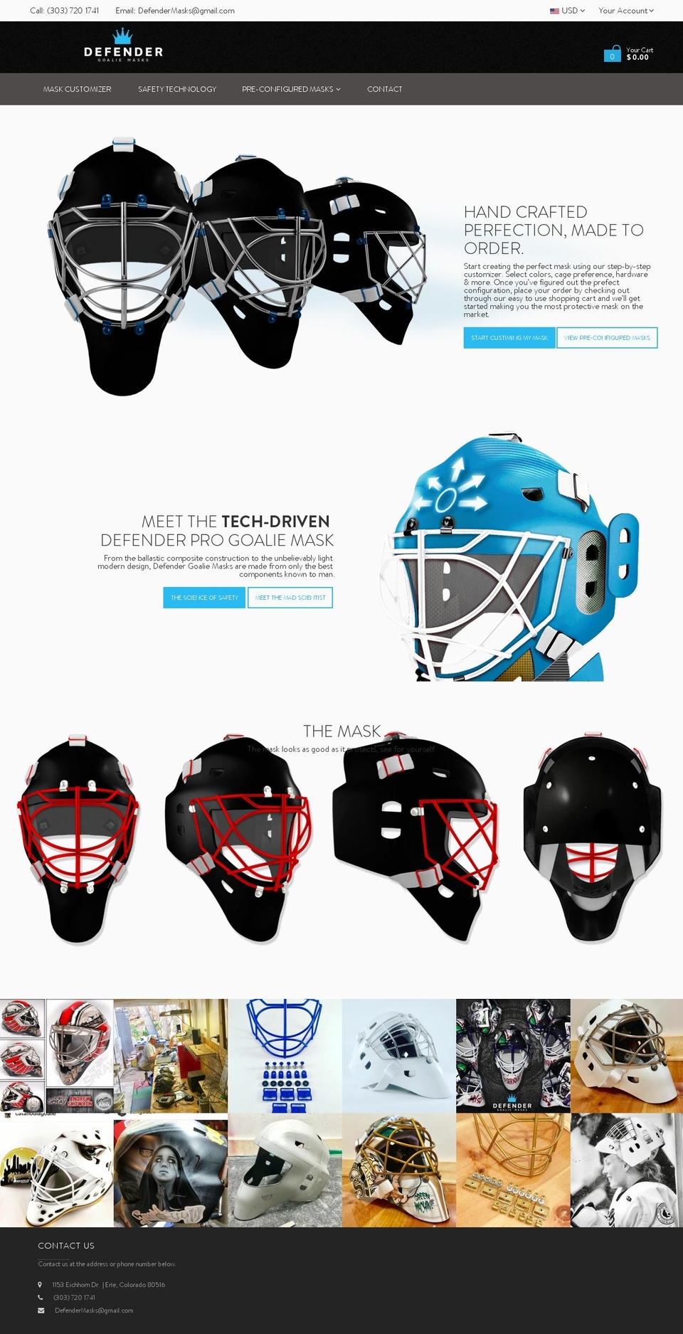 defendergoaliemasks.com shopify website screenshot