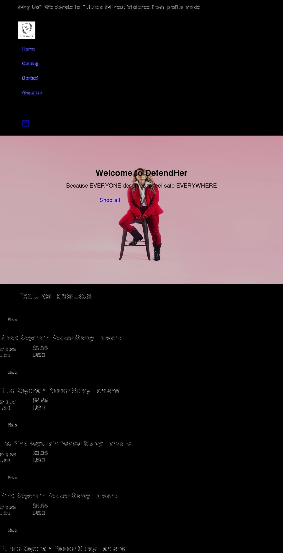 defendher.org shopify website screenshot