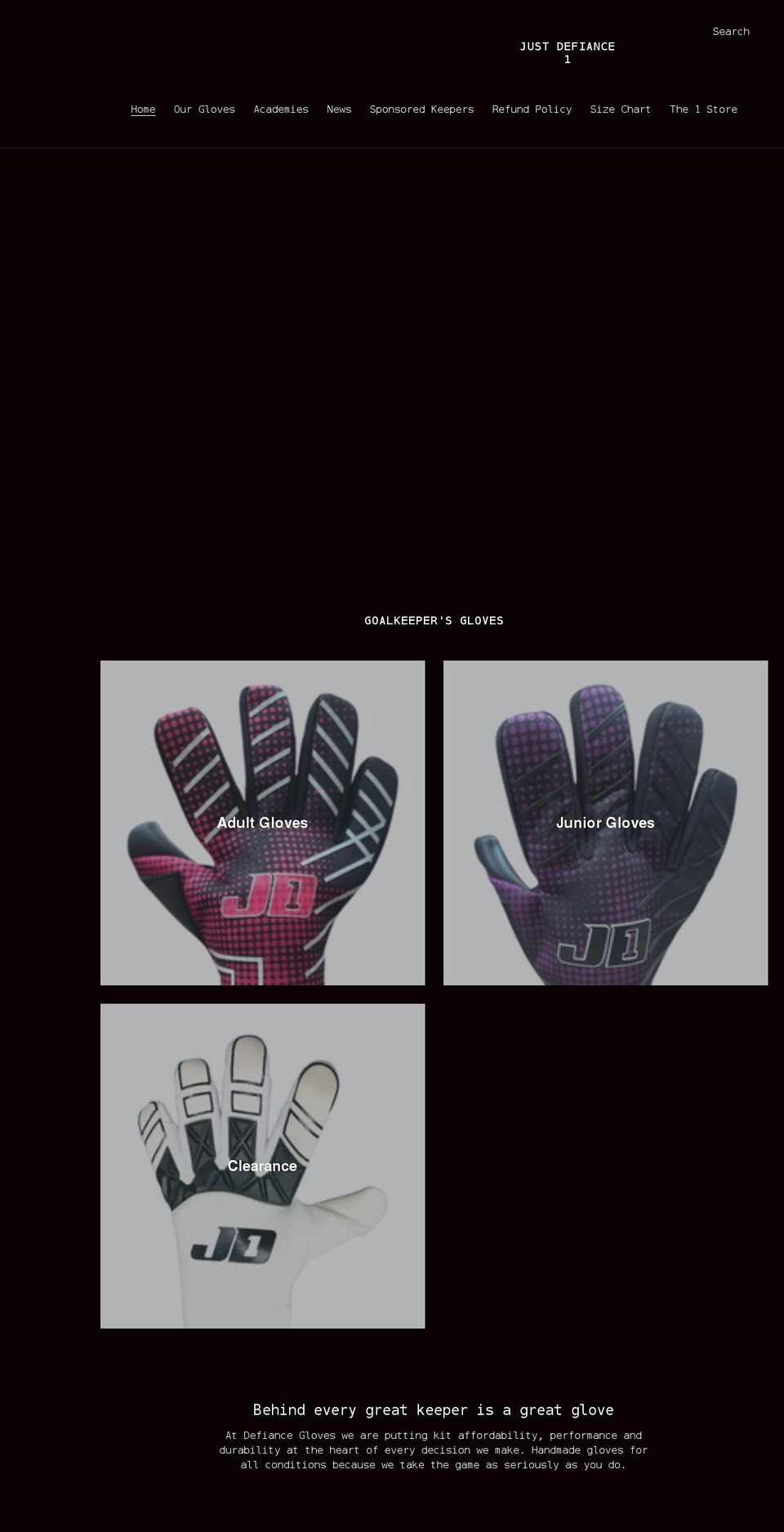 defiancegloves.com shopify website screenshot