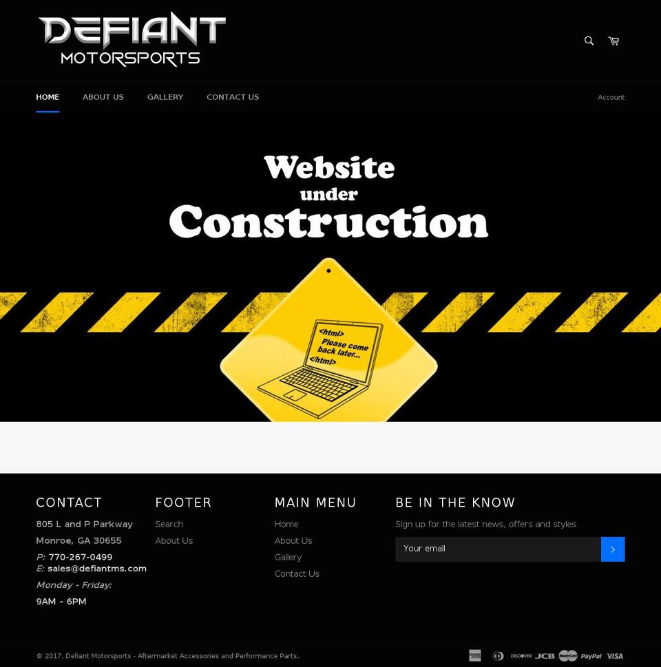 defiantmotorsports.com shopify website screenshot