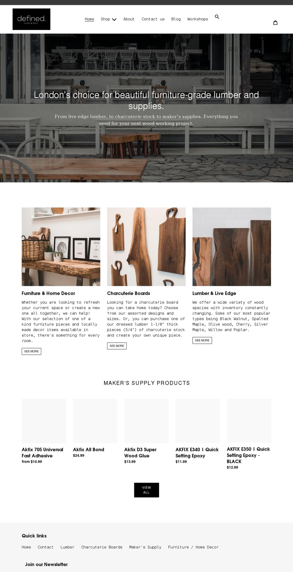 definedlumber.com shopify website screenshot