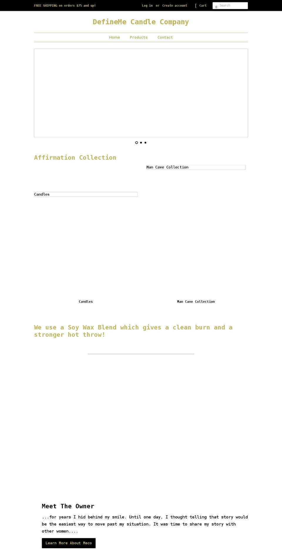 definemecandle.com shopify website screenshot