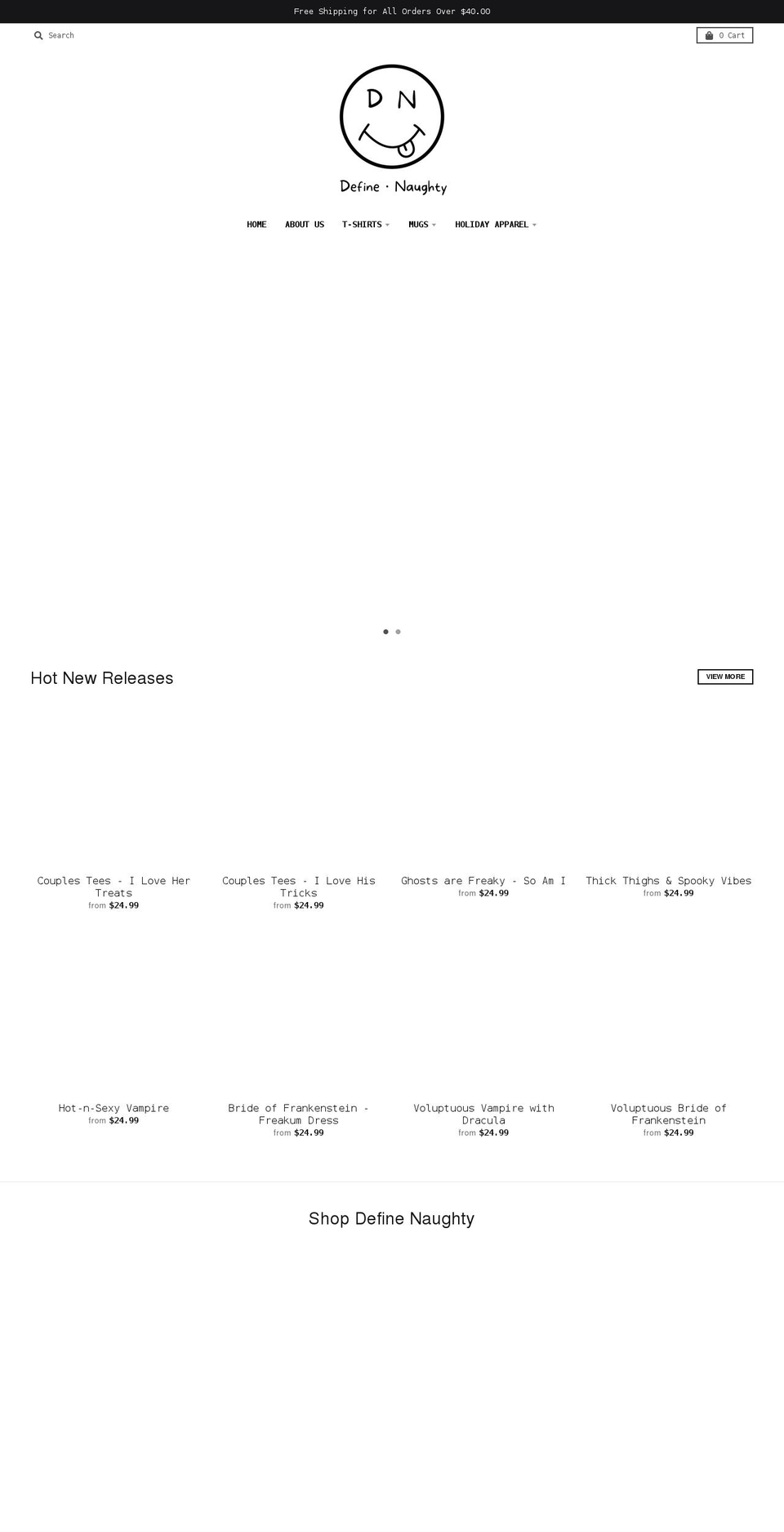 definenaughty.com shopify website screenshot