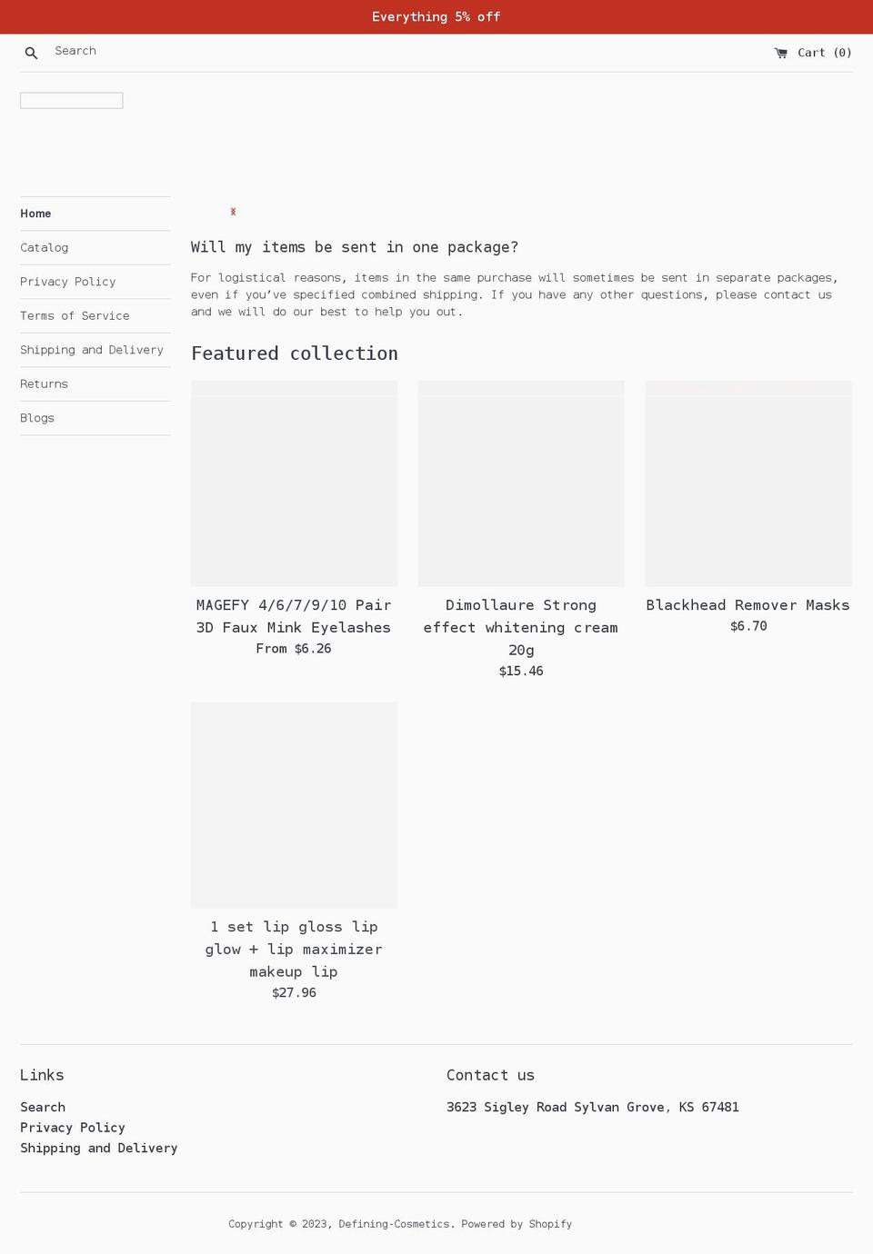 defining-cosmetics.myshopify.com shopify website screenshot
