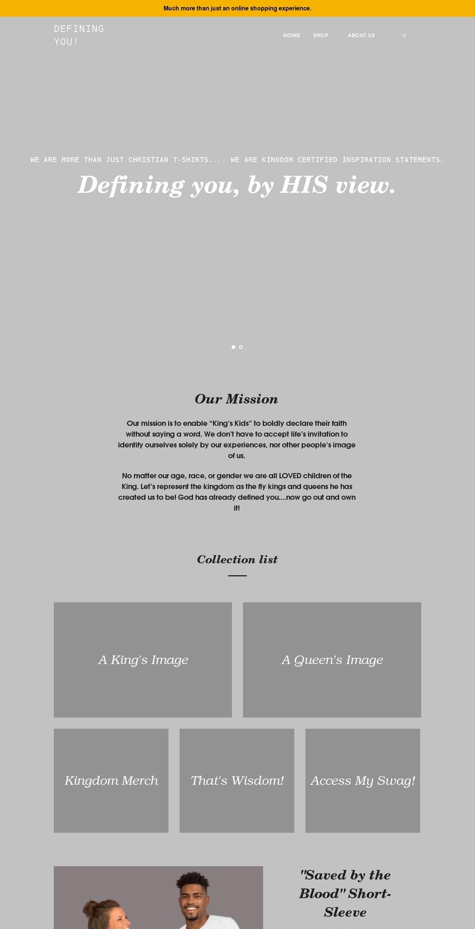 definingyoubyhisview.com shopify website screenshot