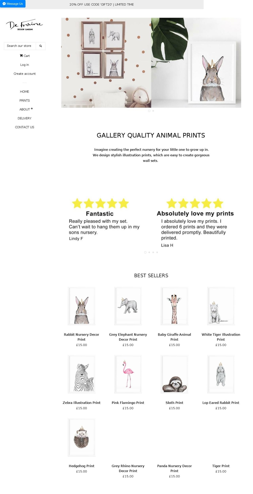 defrainedesign.com — Shopify storefront screenshot