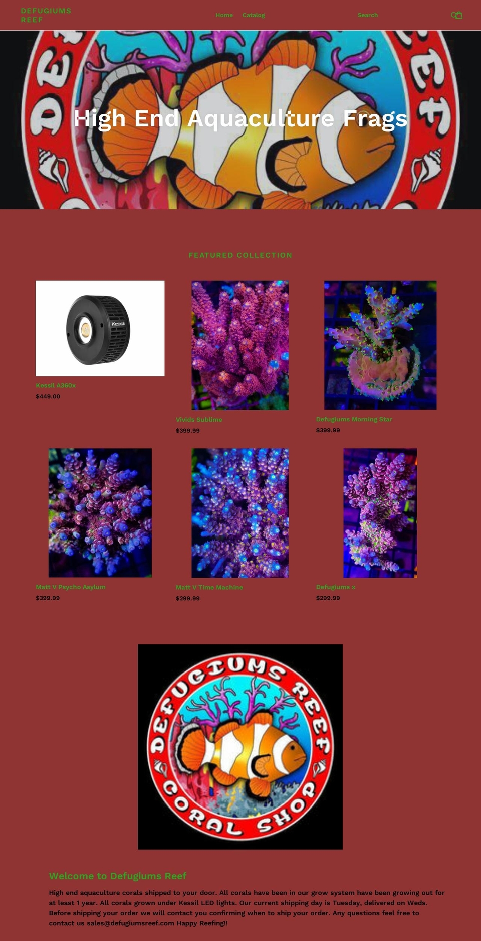 defugiumsreef.com shopify website screenshot