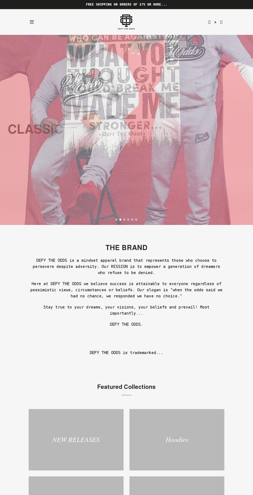 defytheoddsbrand.com shopify website screenshot