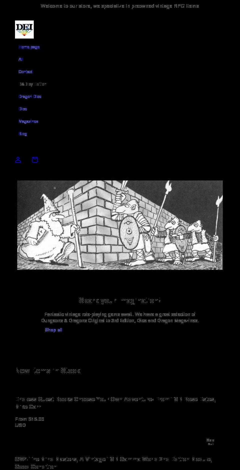 deigames.com shopify website screenshot