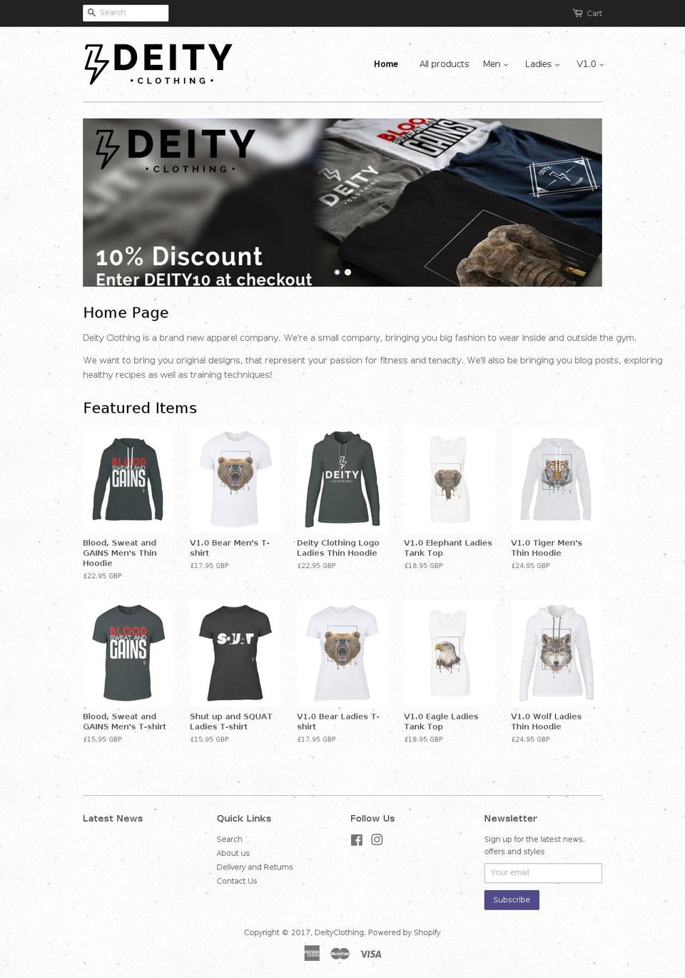 deity-clothing.com shopify website screenshot