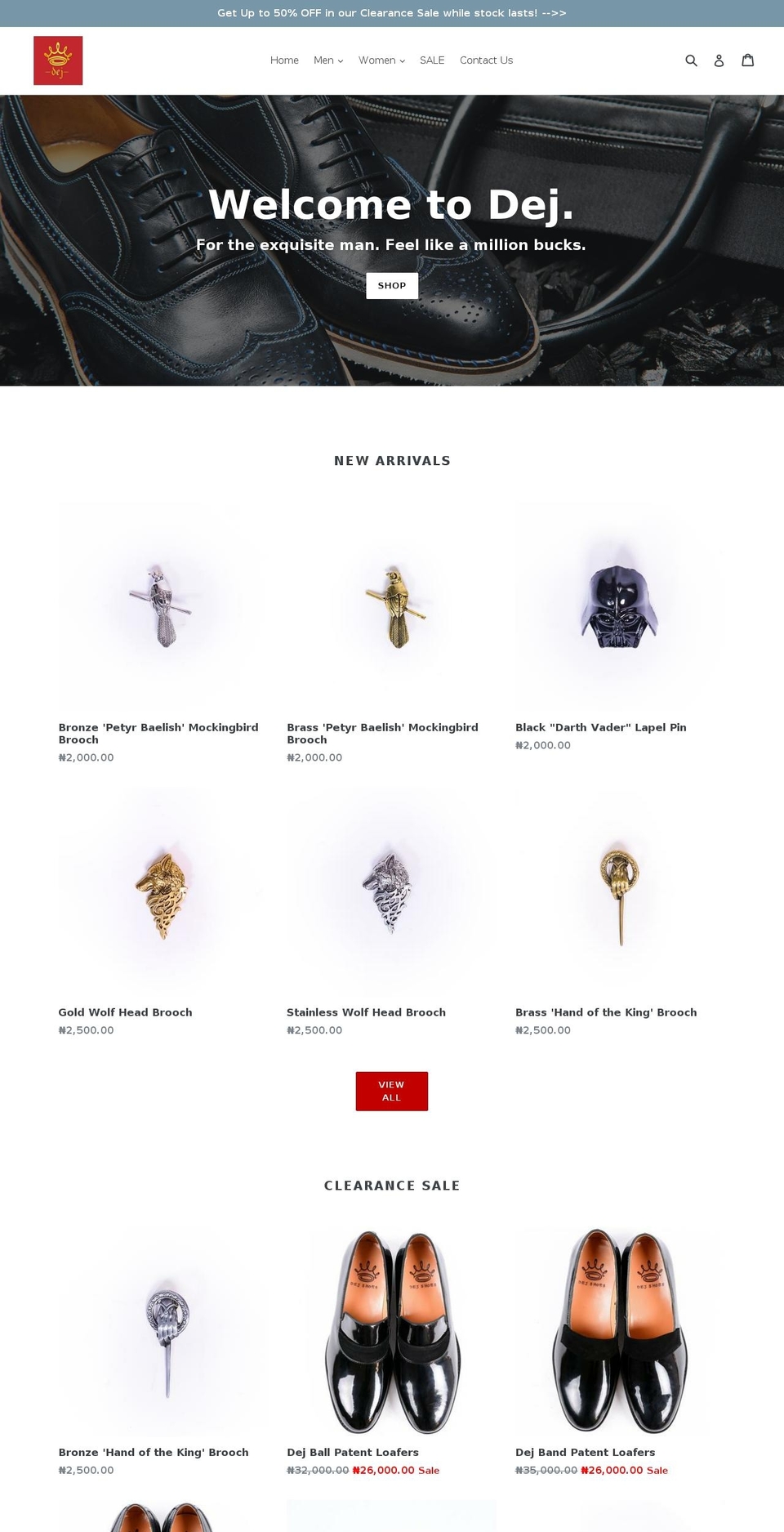 dejshoes.com shopify website screenshot