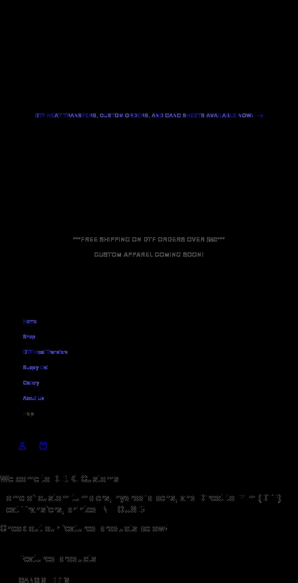 dekcustoms.com shopify website screenshot