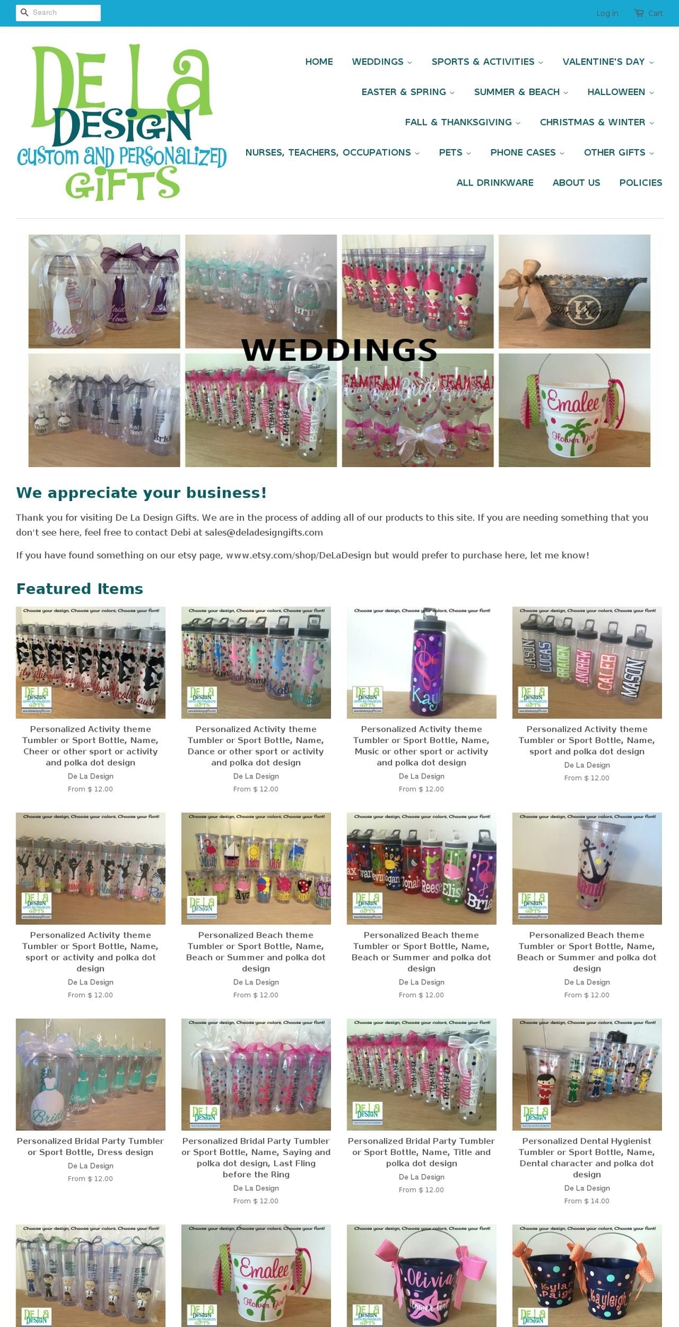 deladesigngifts.com shopify website screenshot