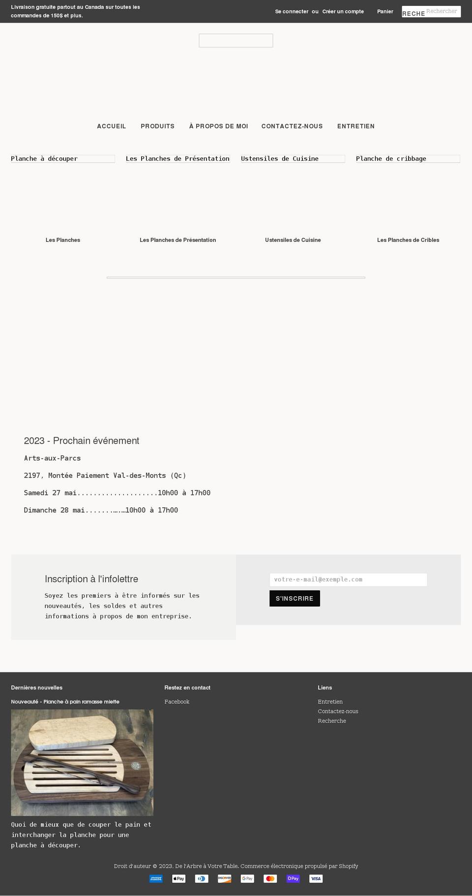 delarbreavotretable.com shopify website screenshot