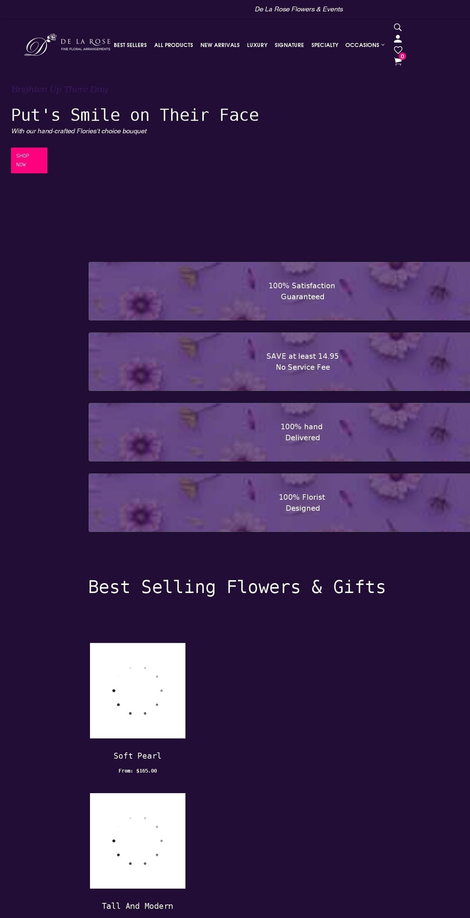 delaroseflowers.com shopify website screenshot