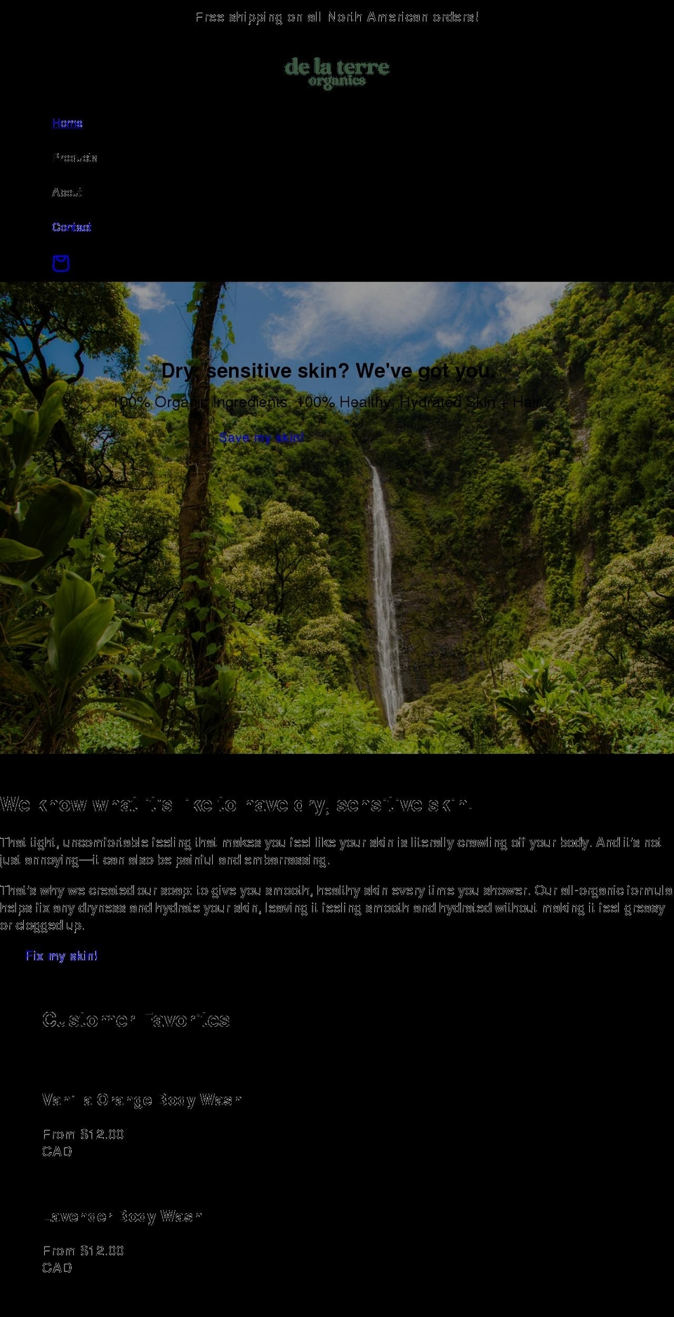 delaterreorganics.com shopify website screenshot