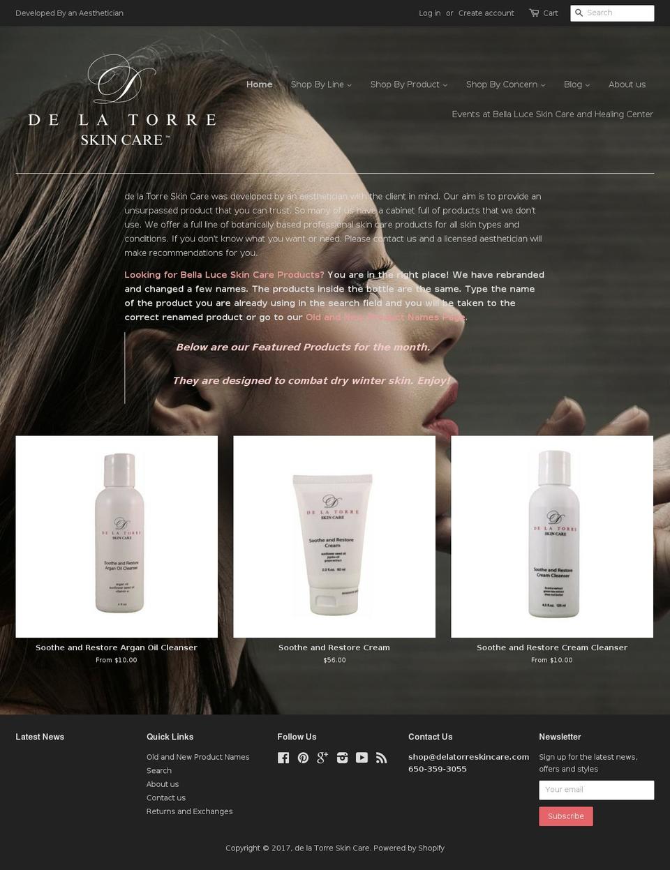 delatorreskincare.com shopify website screenshot