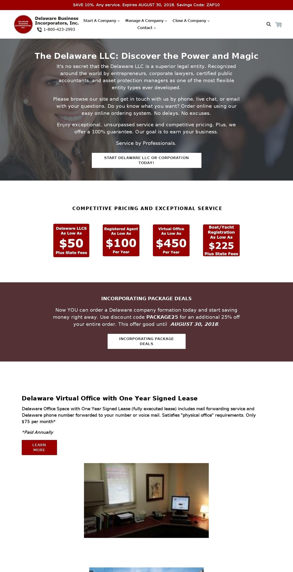 delawarebusinessincorporators.com shopify website screenshot