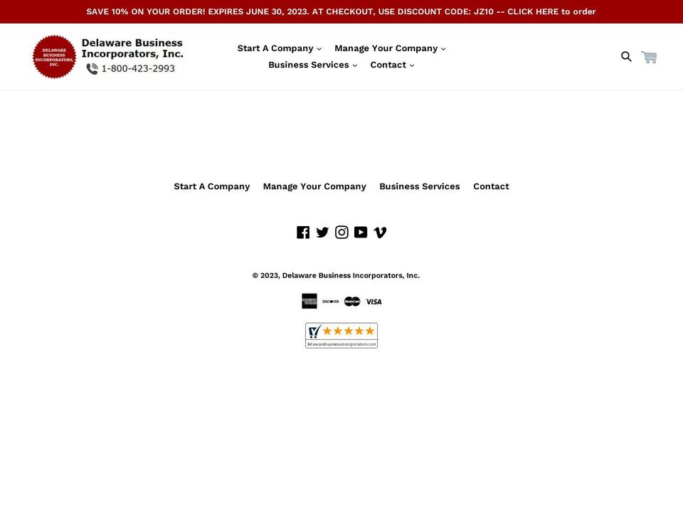 delawarebusinessincorporatorsreview.com — Shopify storefront screenshot