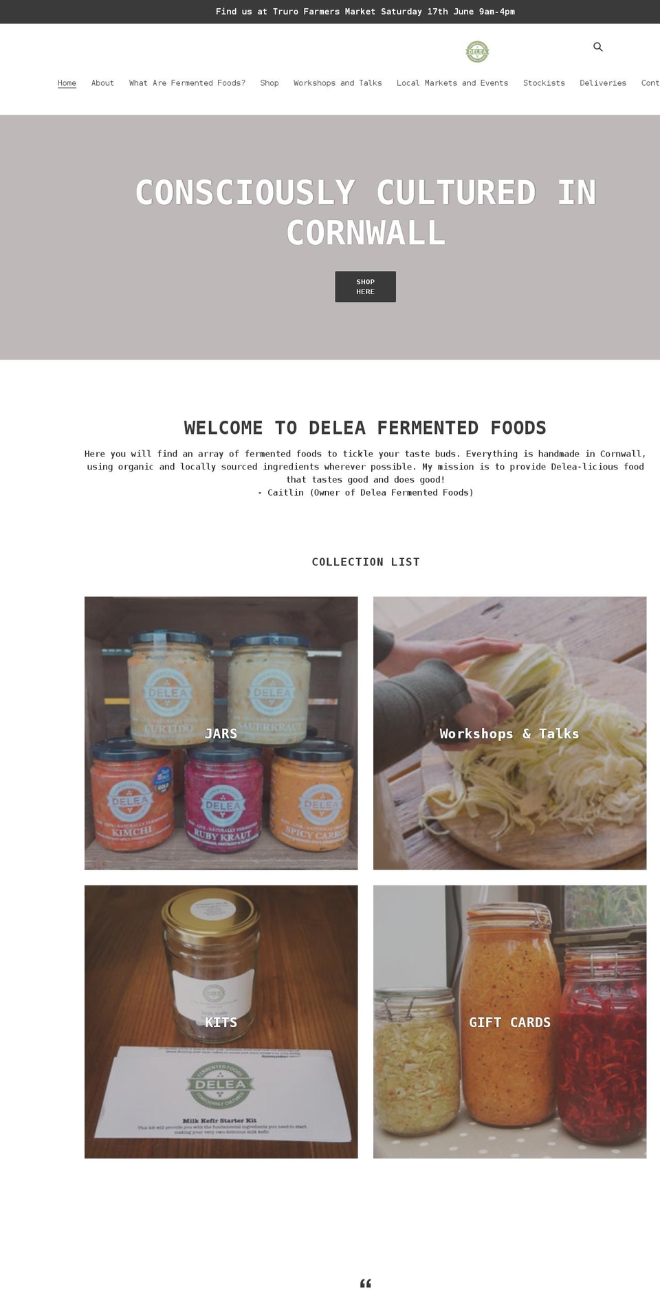 deleafermentedfoods.com shopify website screenshot