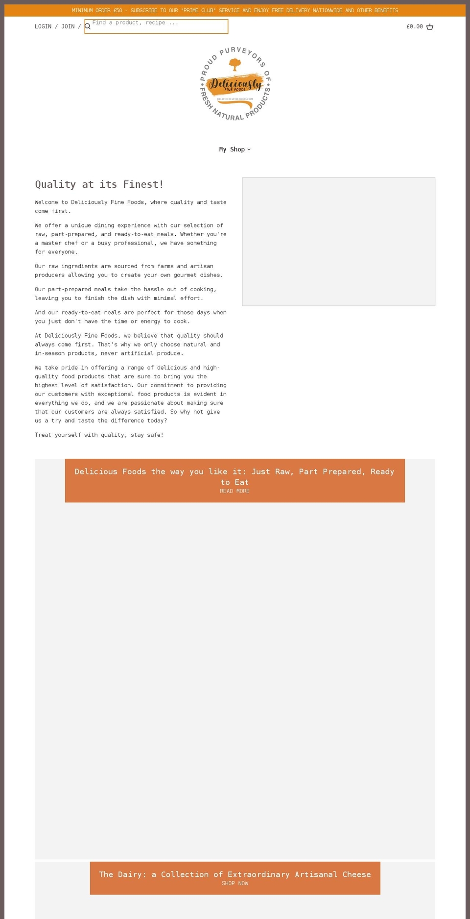 deliciouslyfinefoods.com shopify website screenshot