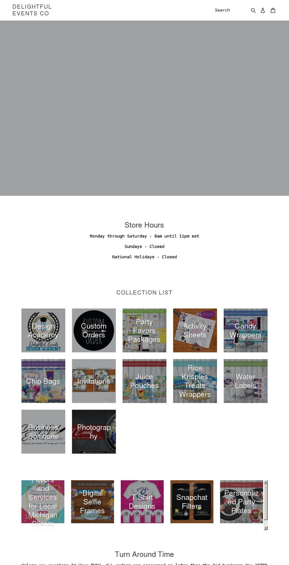 delightfuleventsstore.com shopify website screenshot