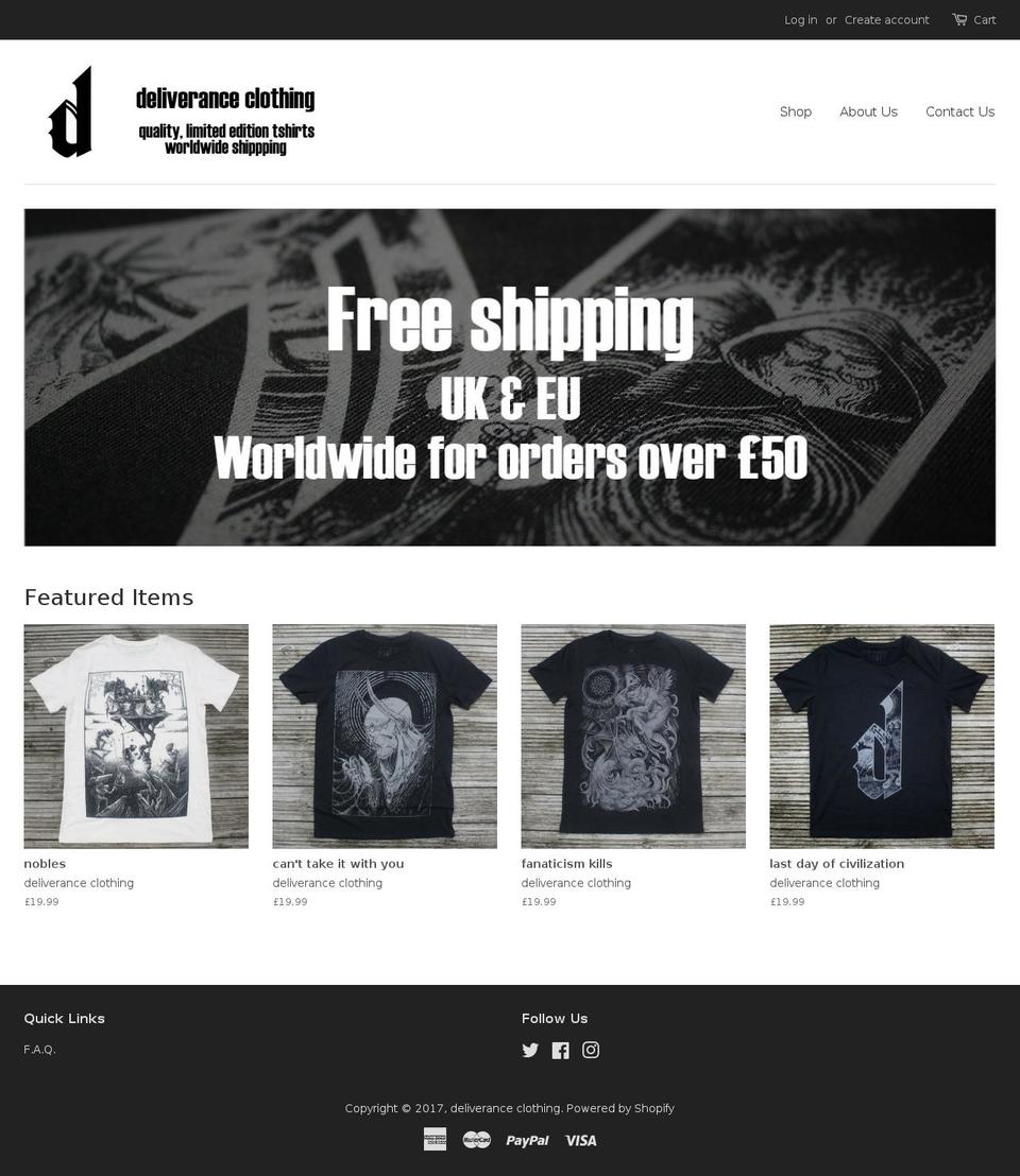 deliveranceclothing.com shopify website screenshot