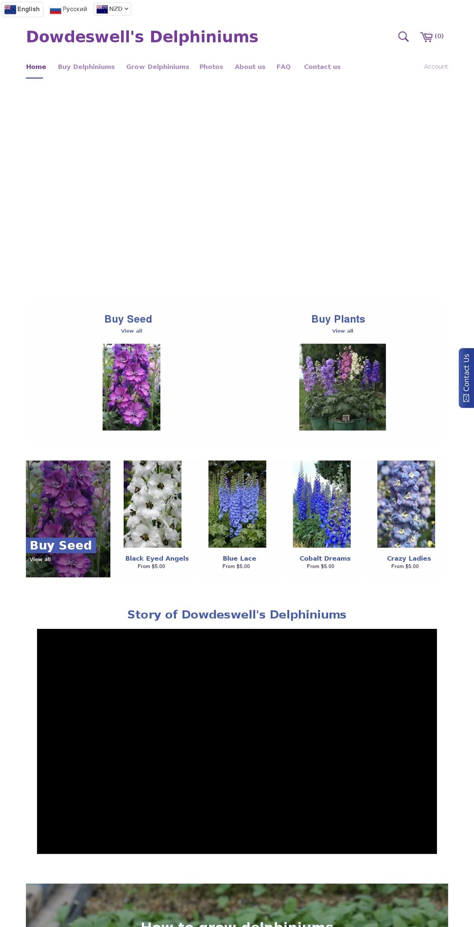 delphiniums.co.nz shopify website screenshot