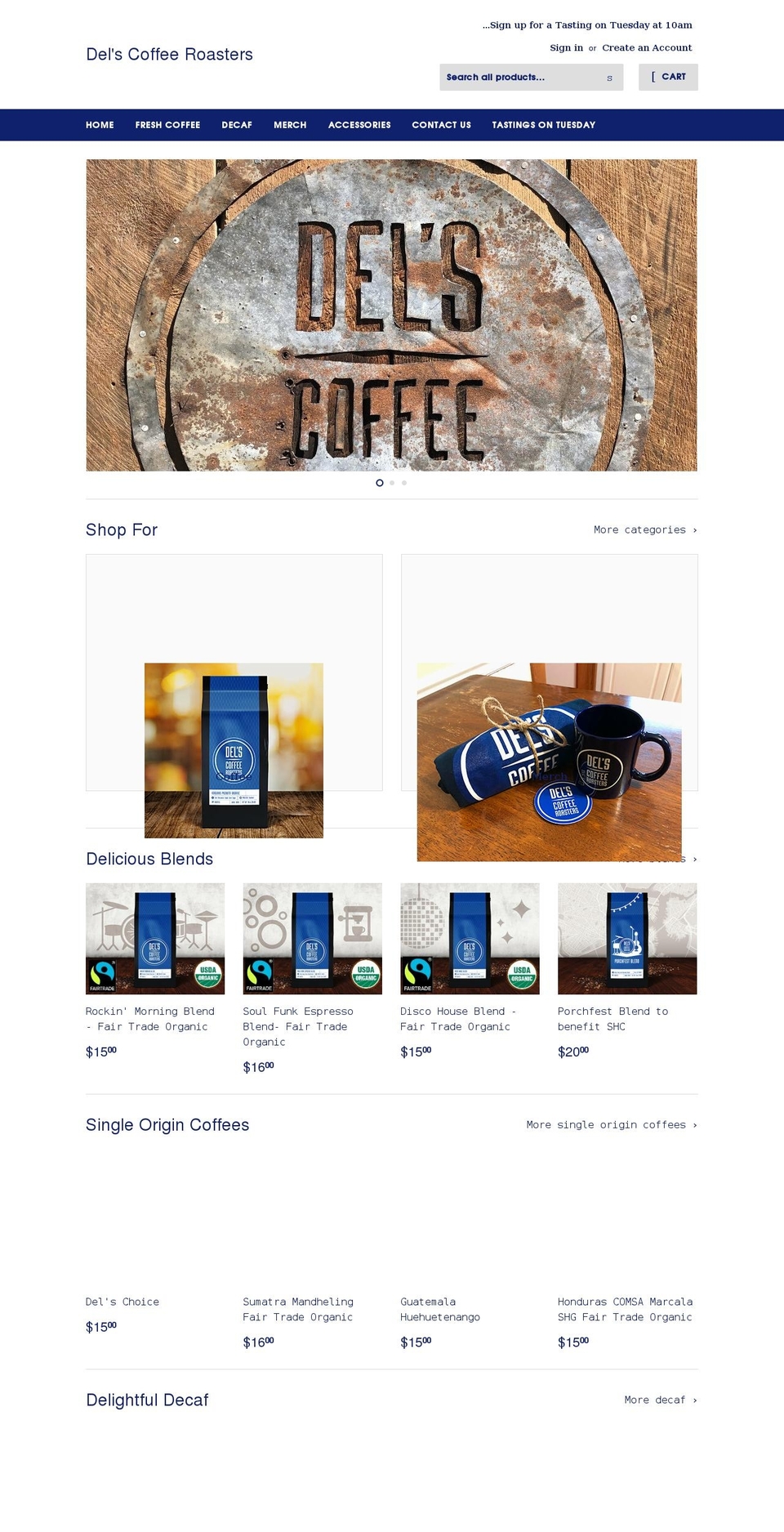 delscoffee.com shopify website screenshot