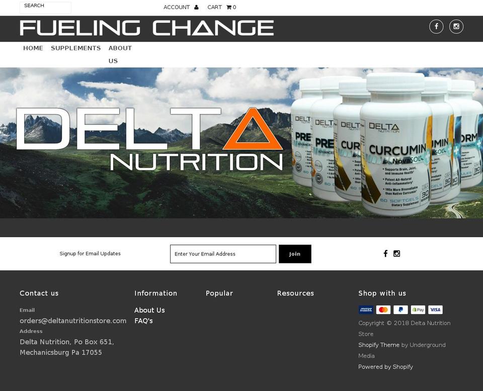 deltanutritionstore.com shopify website screenshot