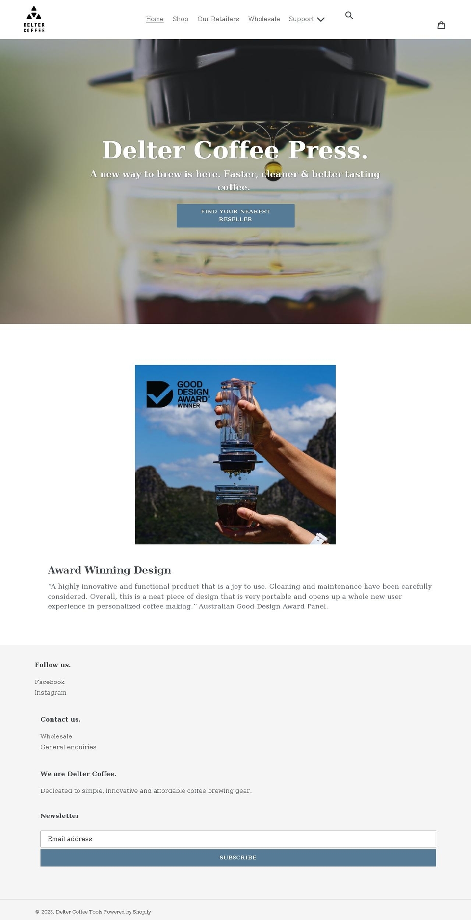 deltercoffee.com.au shopify website screenshot
