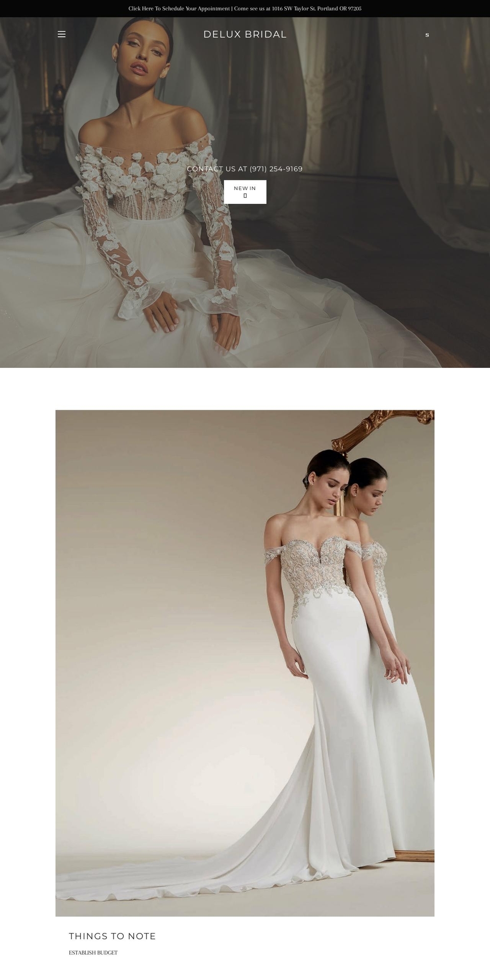 deluxbridalportland.com — Shopify storefront screenshot