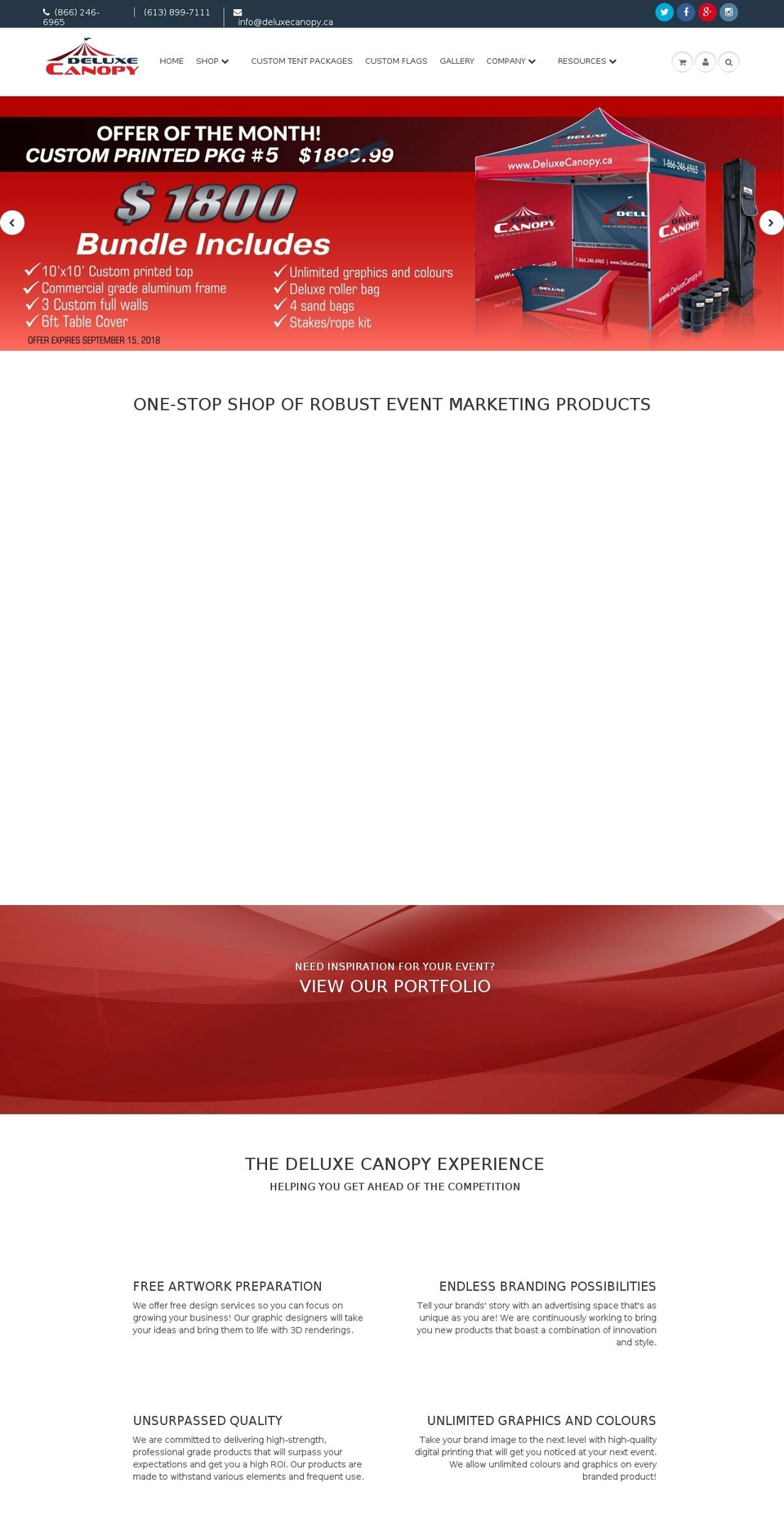 deluxecanopy.ca shopify website screenshot