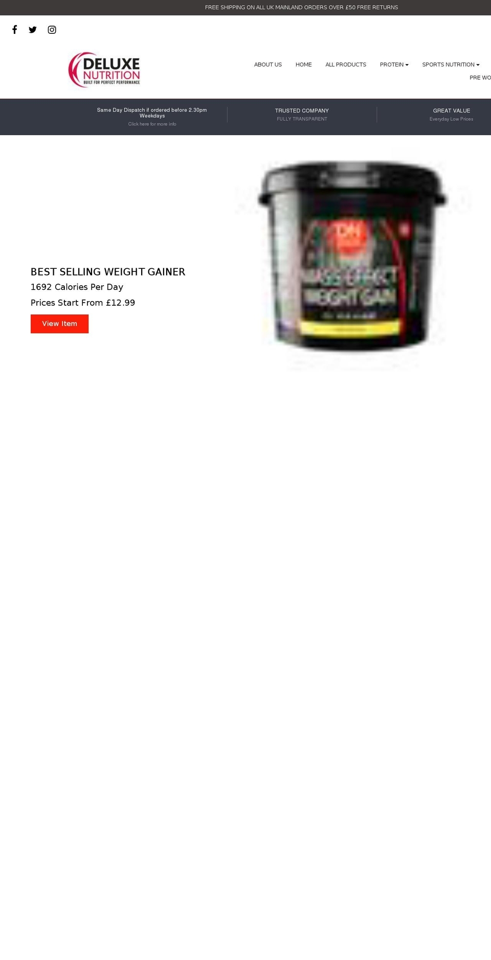 deluxenutrition.co.uk shopify website screenshot