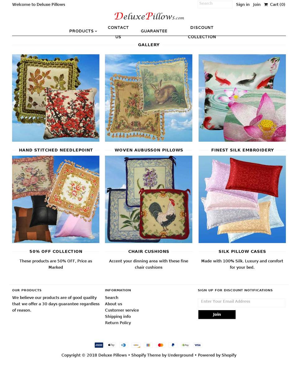 deluxepillows.com shopify website screenshot