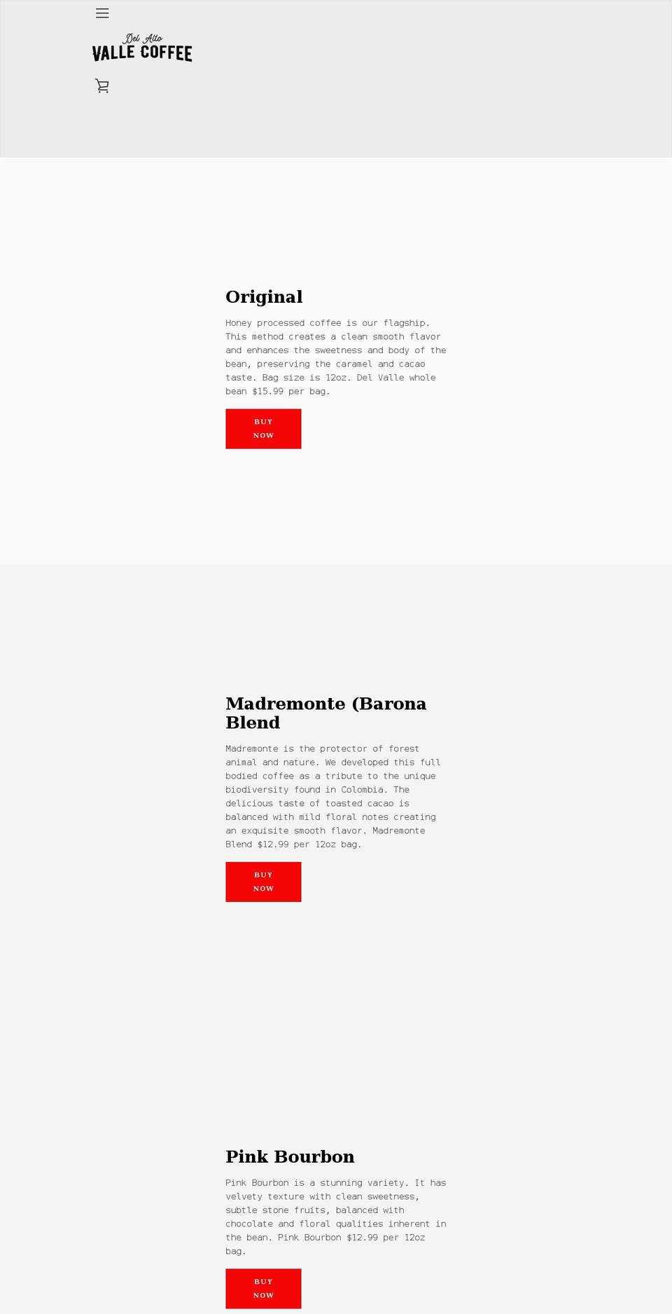 delvallecoffee.com shopify website screenshot