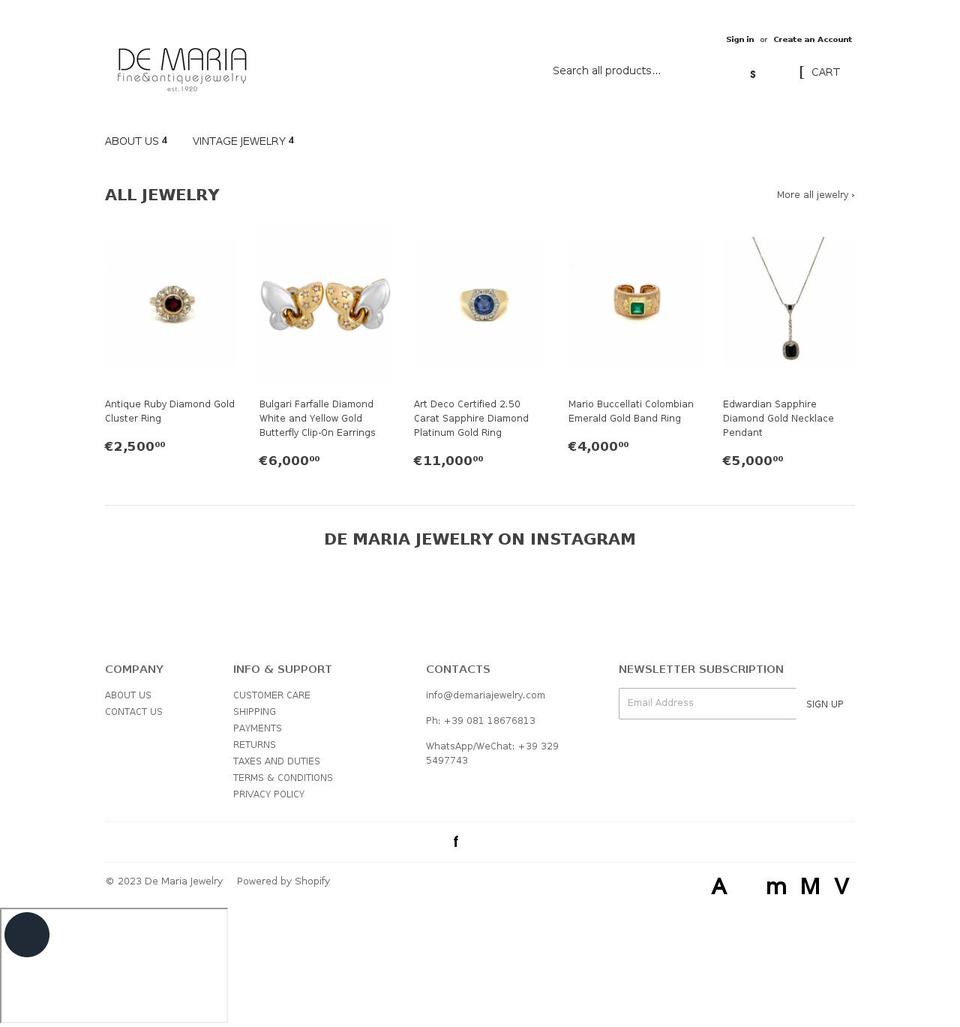 demariajewelry.com shopify website screenshot