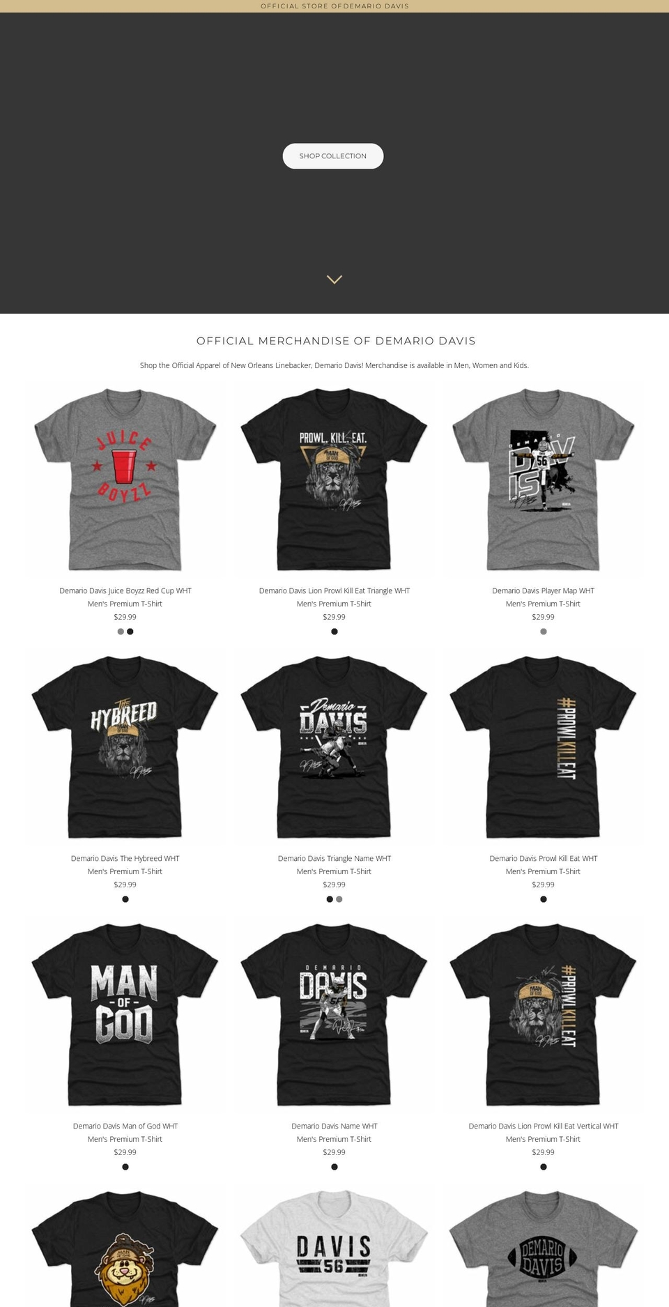 demariodavisfanshop.com shopify website screenshot