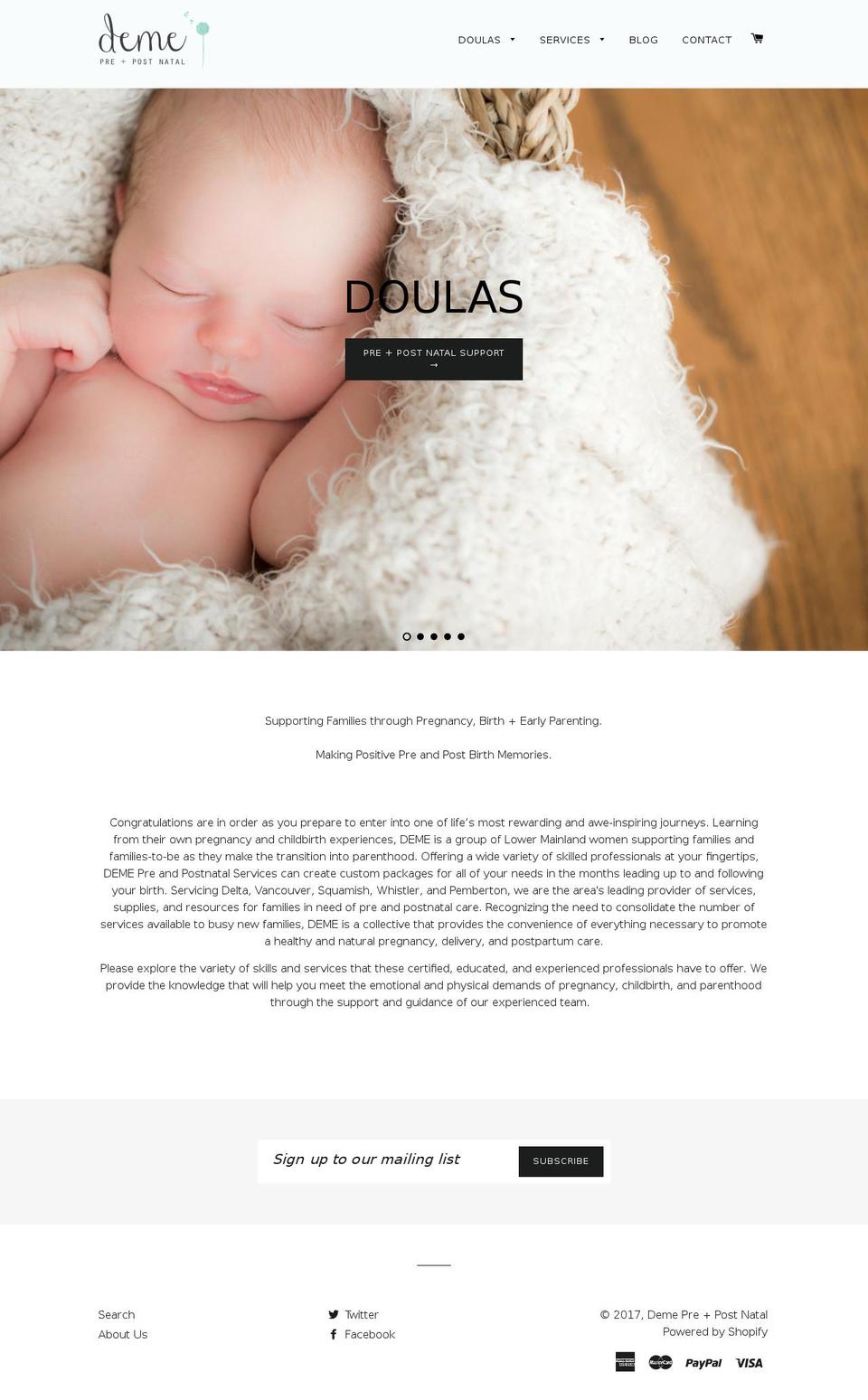 demepreandpostnatal.com shopify website screenshot