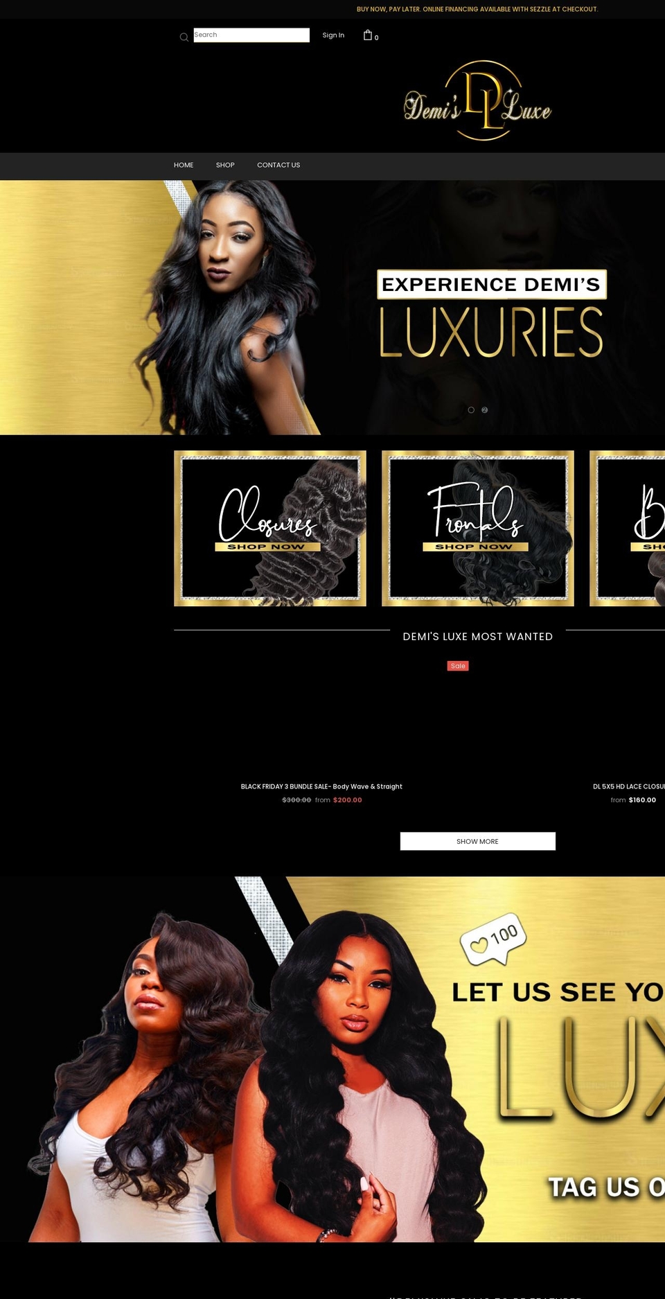 demisluxuryhair.com shopify website screenshot