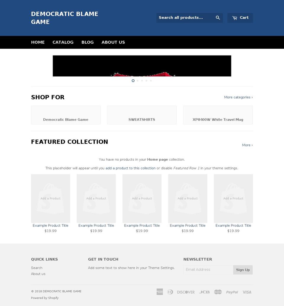 democraticblamegame.com — Shopify storefront screenshot