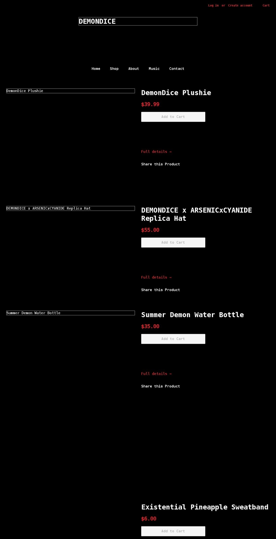 demondice.net shopify website screenshot