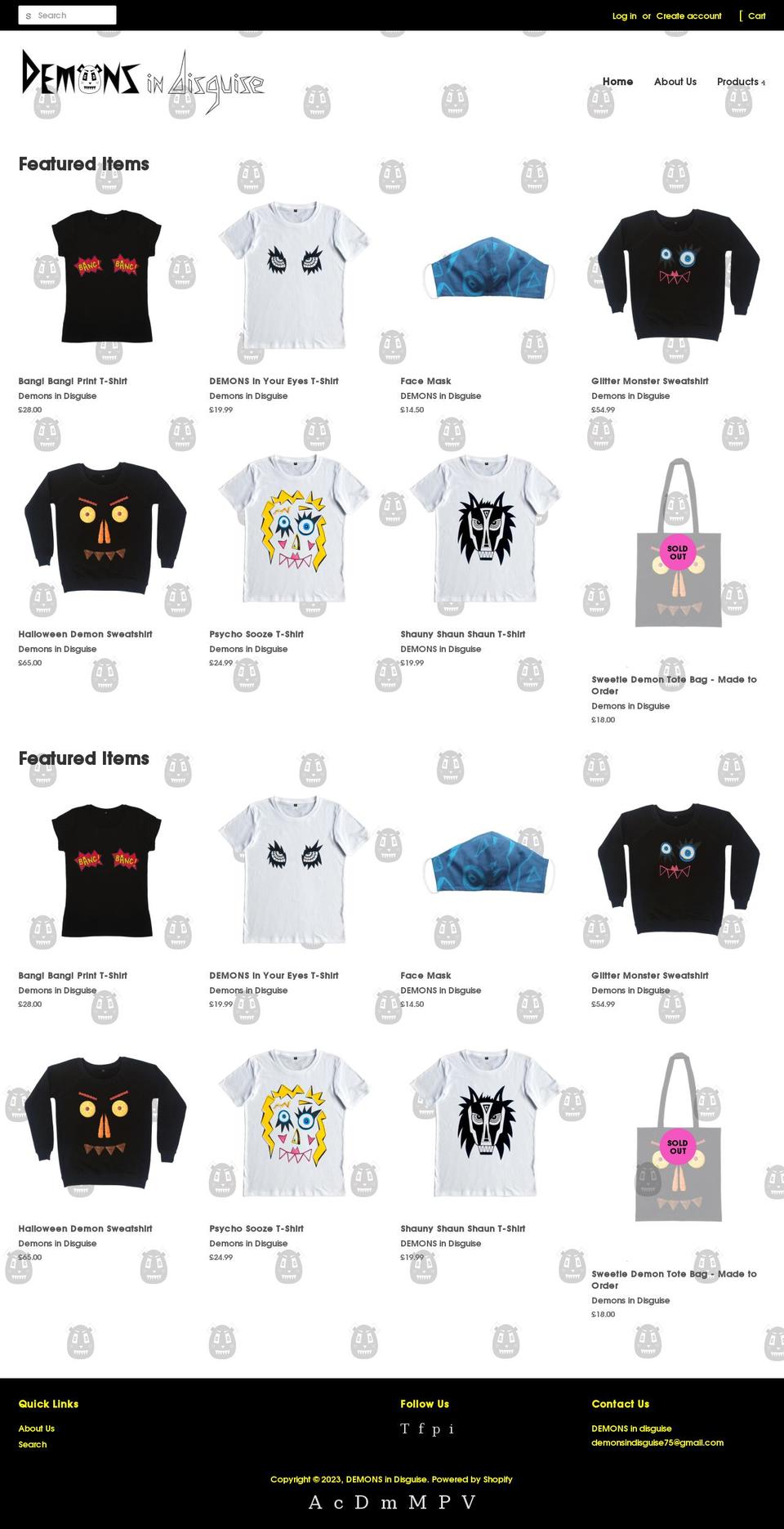 demonsindisguise.co.uk shopify website screenshot