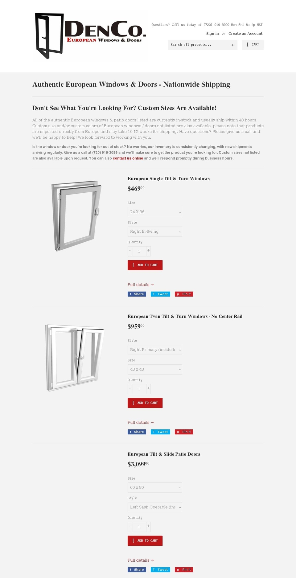 dencoeuropeanwindows.com shopify website screenshot