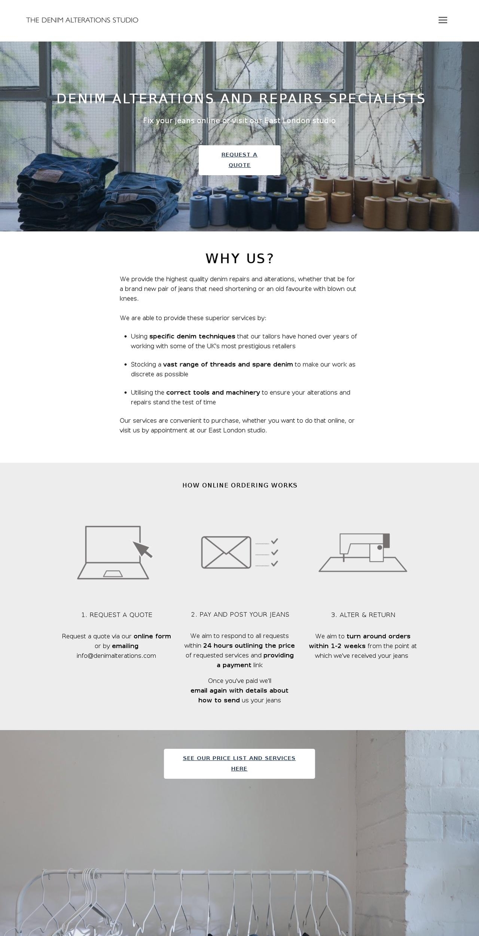 denimalterations.com — Shopify storefront screenshot