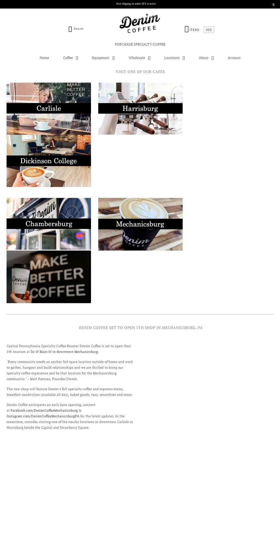denimcoffeeco.com — Shopify storefront screenshot