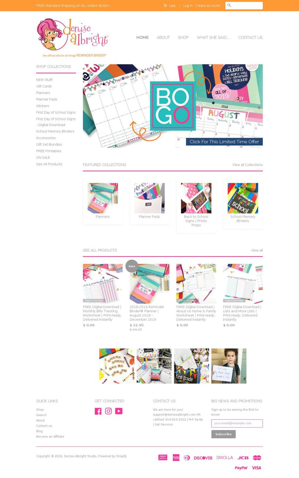 denisealbright.com shopify website screenshot