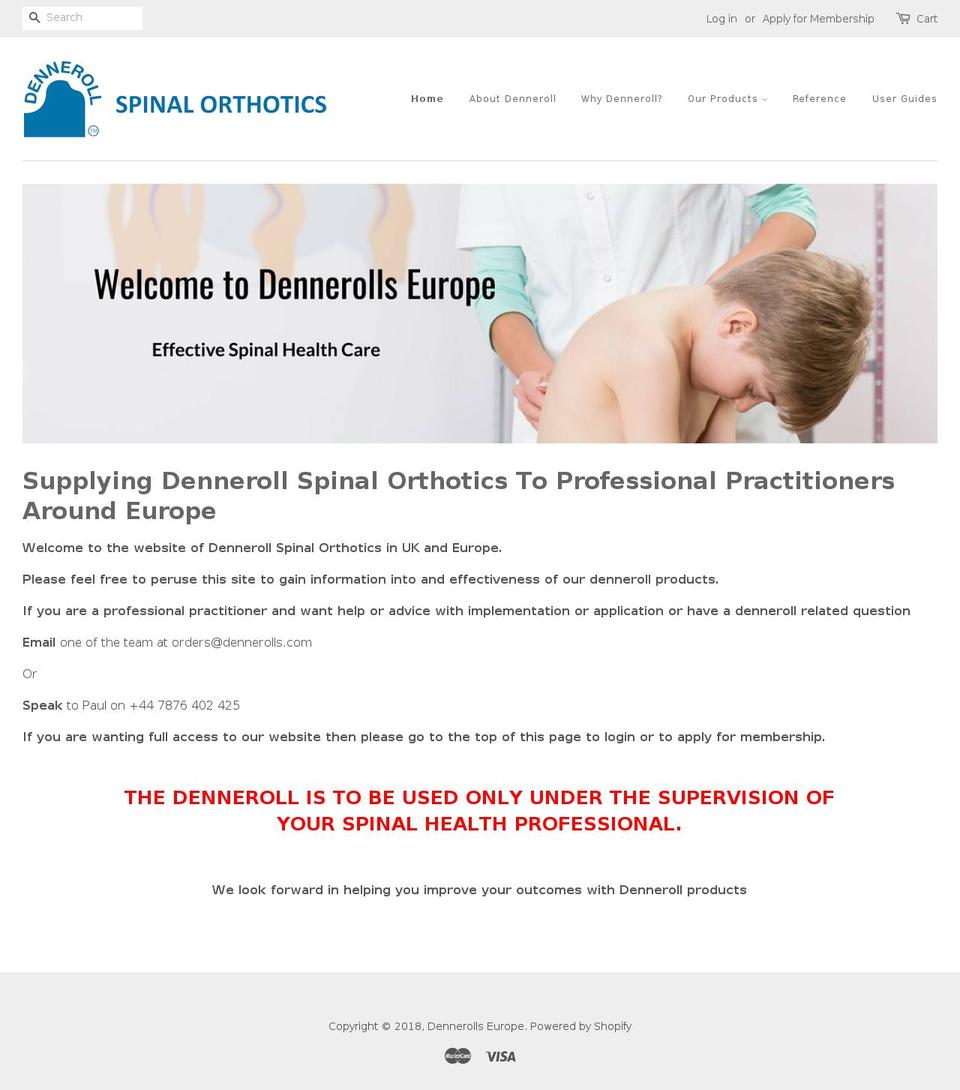 dennerollspinalorthotics.uk shopify website screenshot